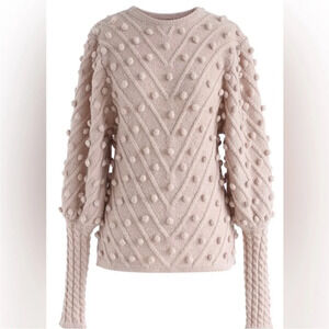 [S/M]Chicwish Blush Pink Pom Batwing LS Wool Blend Sweater Crew neck